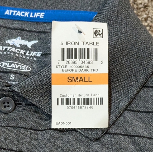 NWT Greg Norman Attack Life Size Small 5 Iron Gray Striped Polo Shirt - Picture 4 of 5